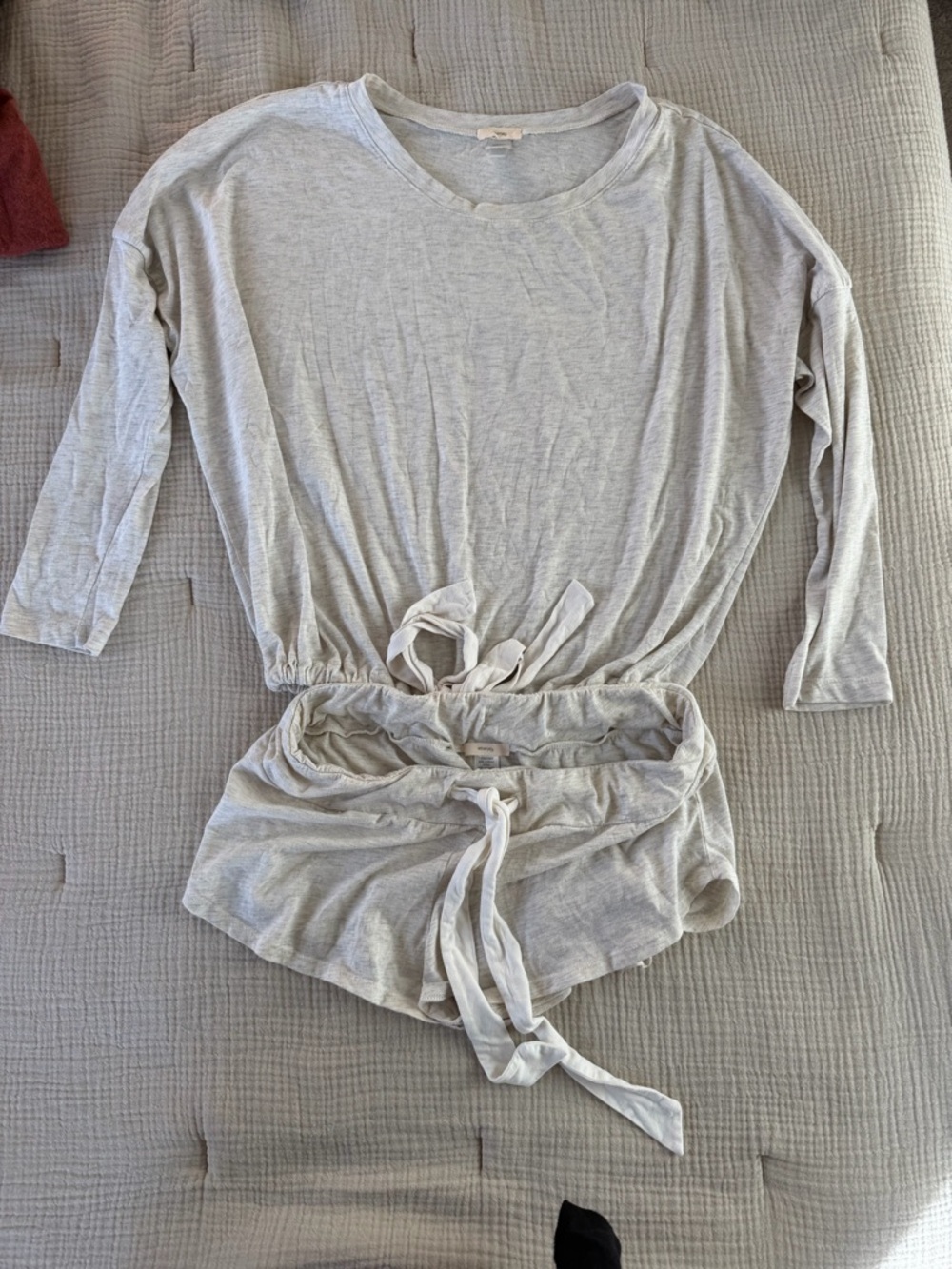 Women’s Light heather Gray Eberjey lounge set with Tie-Waist Long Sleeve Top